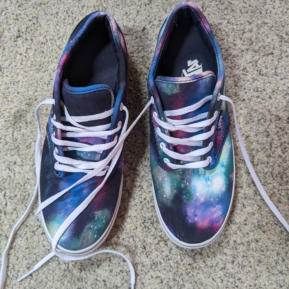 Galaxy vans low top. Pink purple white blue green